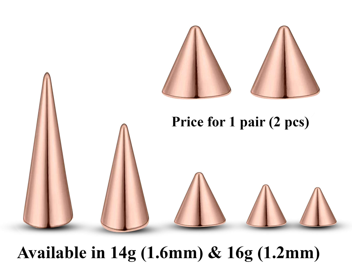 Titanium Spike Piercing, Pair of Spike and Cone Replacement Piercing Parts– 16g, 14g Attachment for Barbell, Labret, Horseshoe Bar and More.