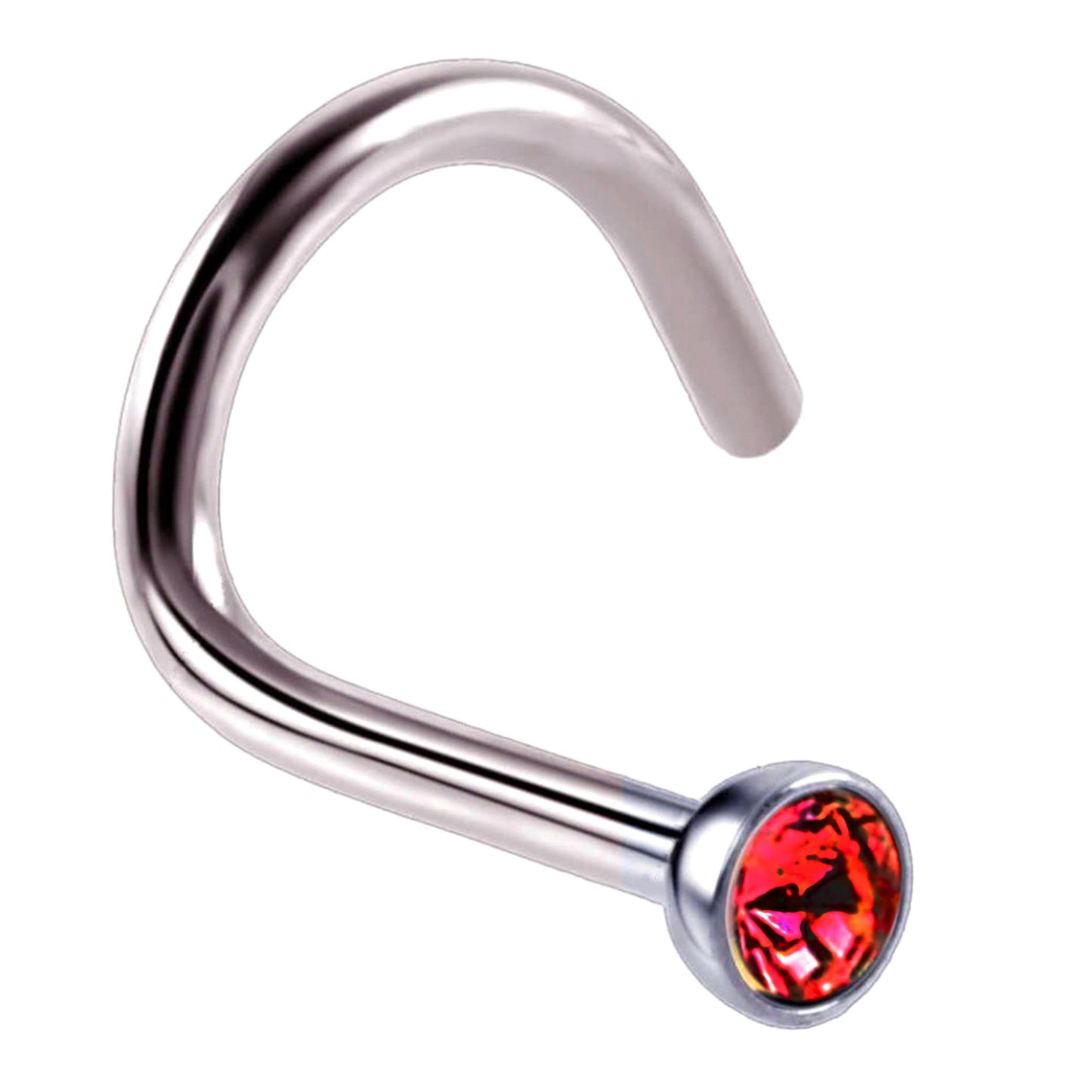 Nostril Screw Ring, Nose Studs - Curved Nose Ring for Nose Piercing - Size 16g (1.2mm) and CZ Gem Size is 2.4mm - Many Colours Available