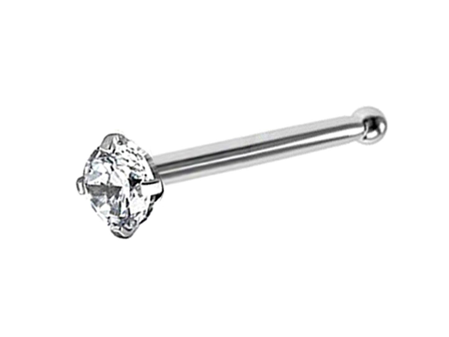Nose Pin, Nose Studs - Nose Bone Stud with Prong Set CZ Crystals - Nose Piercing Size 18g (1.0mm)