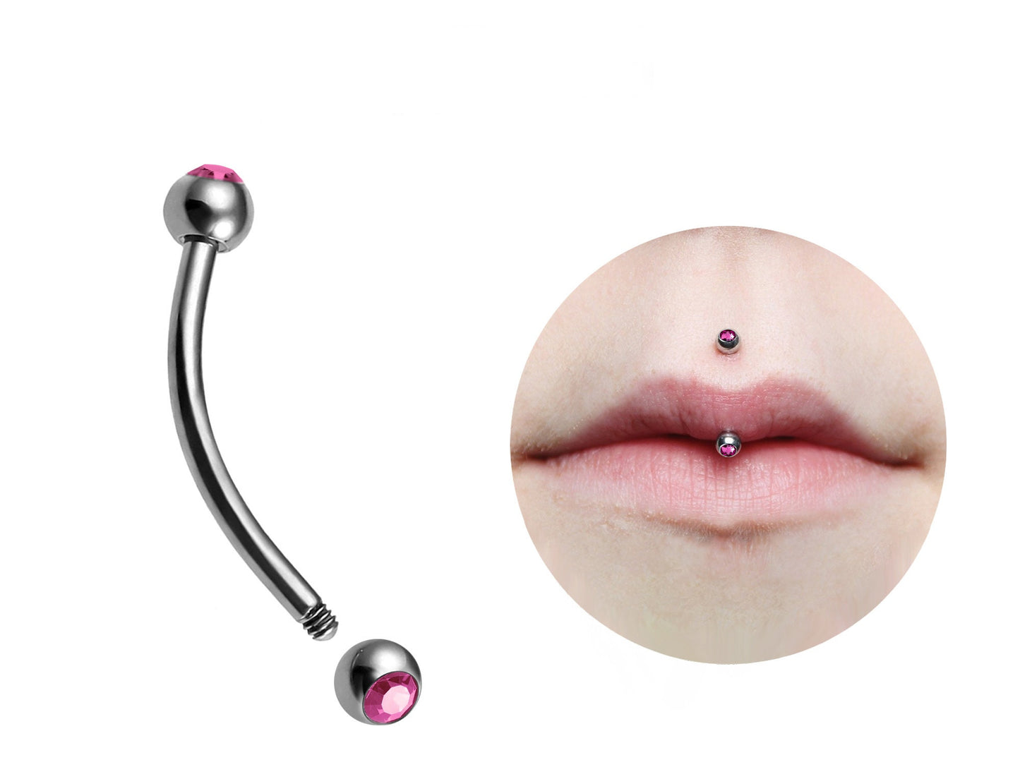 Titanium Jestrum Lip Piercing, Curved Bar Jewelry with Gem Ball Crystal 18g 16g 14g Bent Barbell Body Piercing also for Rook, Daith, Eyebrow