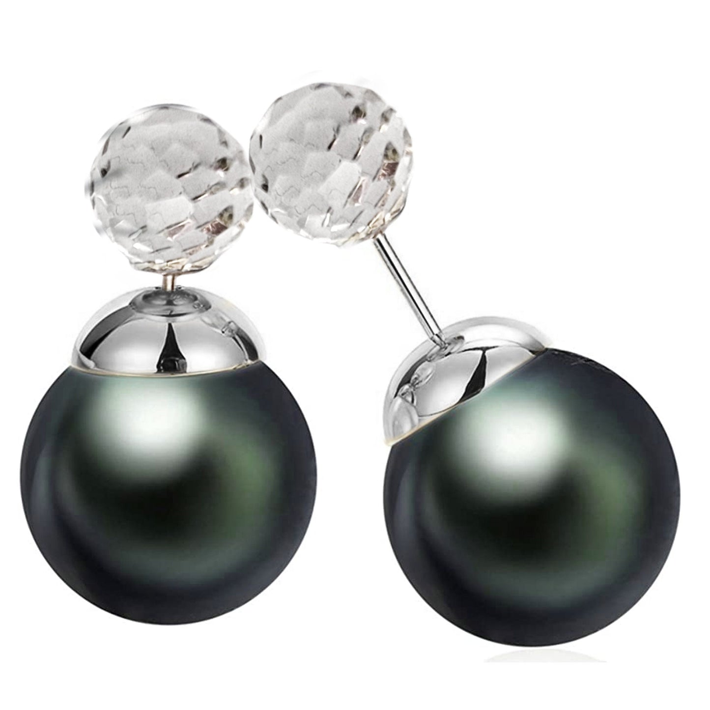 Double Sided Earrings, Double Pearl Dark Grey - Custom Front Back Earrings - Pearl Ear Jacket - 2 in 1 Earrings - Silver, Gold and Rosegold