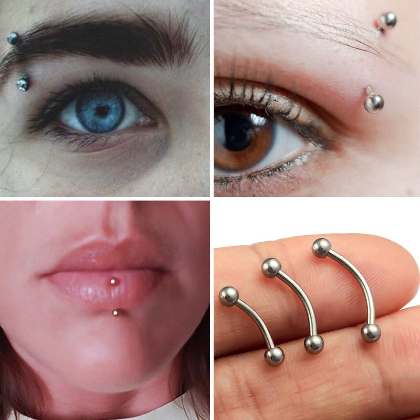 Titanium Jestrum Piercing, Lip Curved Bar Jewelry - External / Internal 18g 16g 14g Bent Barbell Body Piercing also for Rook, Daith, Eyebrow