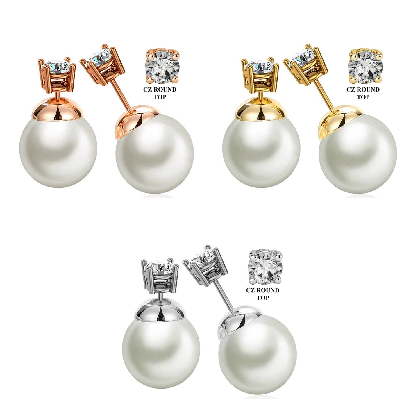 Pearl Studs, Double Pear Earrings- Custom Front Back Earrings - Pearl Ear Jacket - 2 in 1 Earrings - Silver, Gold and Rose Gold