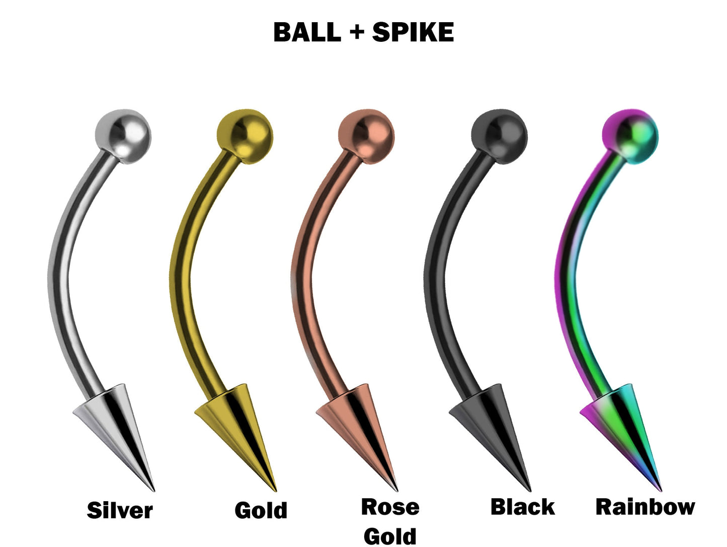 Titanium Vertical Labret Lip Jewelry BallConeSpike Curved Barbell Eyebrow Jewelry, Rook, Daith, Cartilage, Nose Piercing, Belly Ring