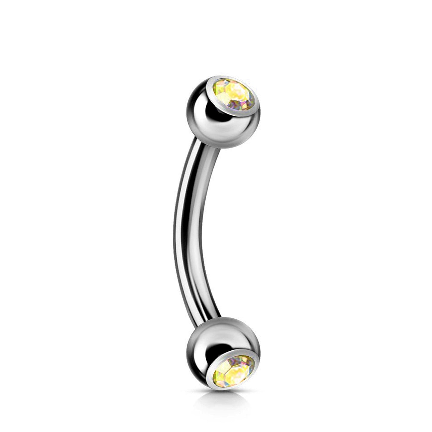 Curved Barbell, Barbell Piercing - Double Jeweled Bent Barbell - 18g 16g 14g - Piercing for belly ring, eyebrows, Ear, Tragus, Helix
