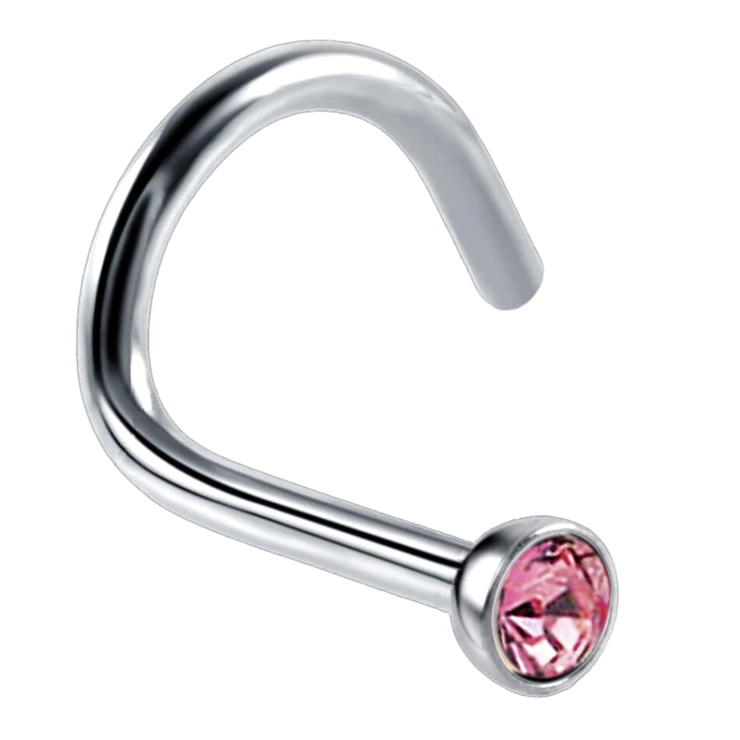 Nose Studs, Nose Ring - Nostril Screw Ring with Gem CZ Crystal - Nose Piercing Size 18g (1.0mm)