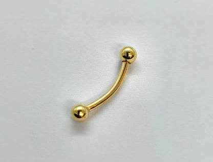 14K Solid Gold Curved Barbell Piercing - 14K Gold Body Piercing for Eyebrow, Lip Studs, Rook Jewelry, Cartilage Bar - 14G and 16G available