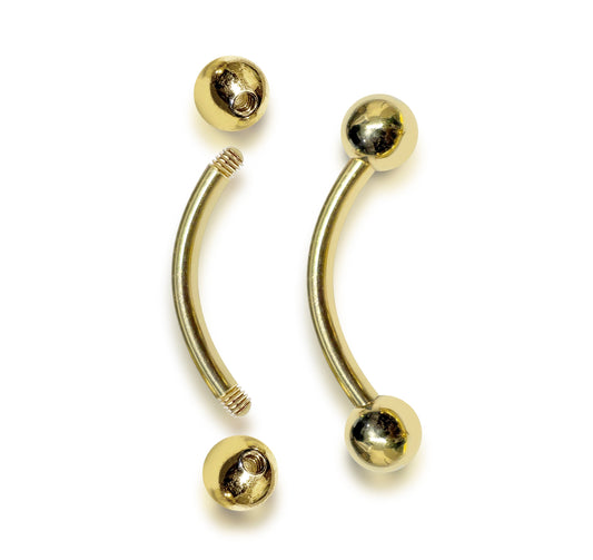 14K Gold Eyebrow Jewellery Curved Barbell Piercing with Custom Ball Size