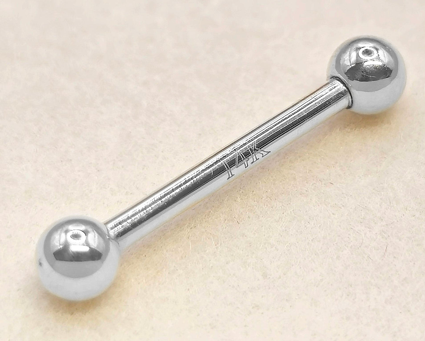 14K White Gold Tongue Barbell Piercing Body Jewellery  | 14G (1.6mm)