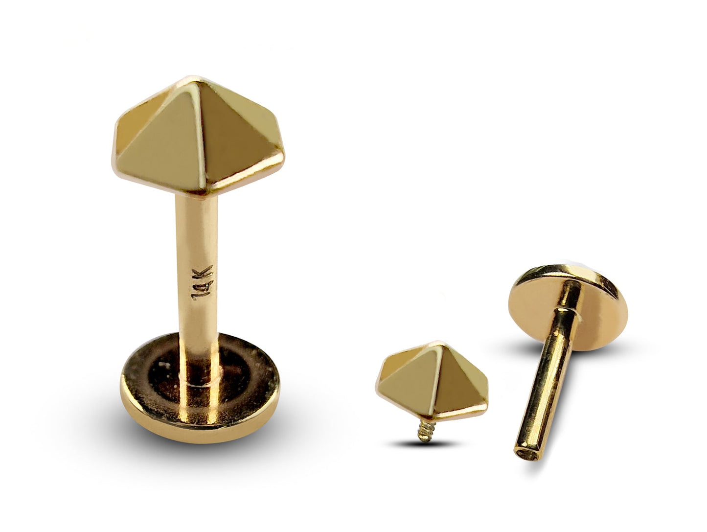 14K Gold Umbrella Top Tragus Earring, Cartilage Labret Stud Piercing - Internally Threading Body Jewellery Ear Piercing