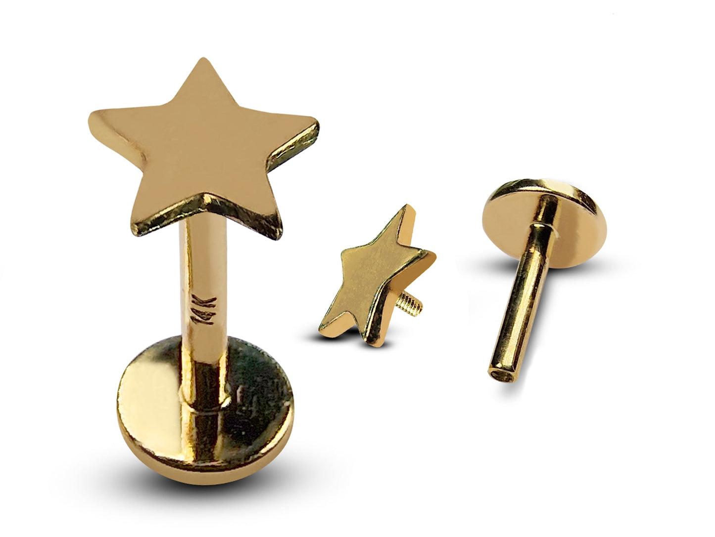 14K Gold Star Shape Tragus Earring, Cartilage Labret Studs- Internally Threading Body Jewellery Ear Piercing