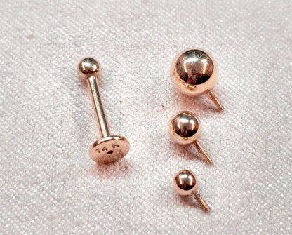 14K Rose Gold Internal Labret Lip Piercing -16G 14G - Body Jewellery for Tragus, Ear Cartilage - Hand Made