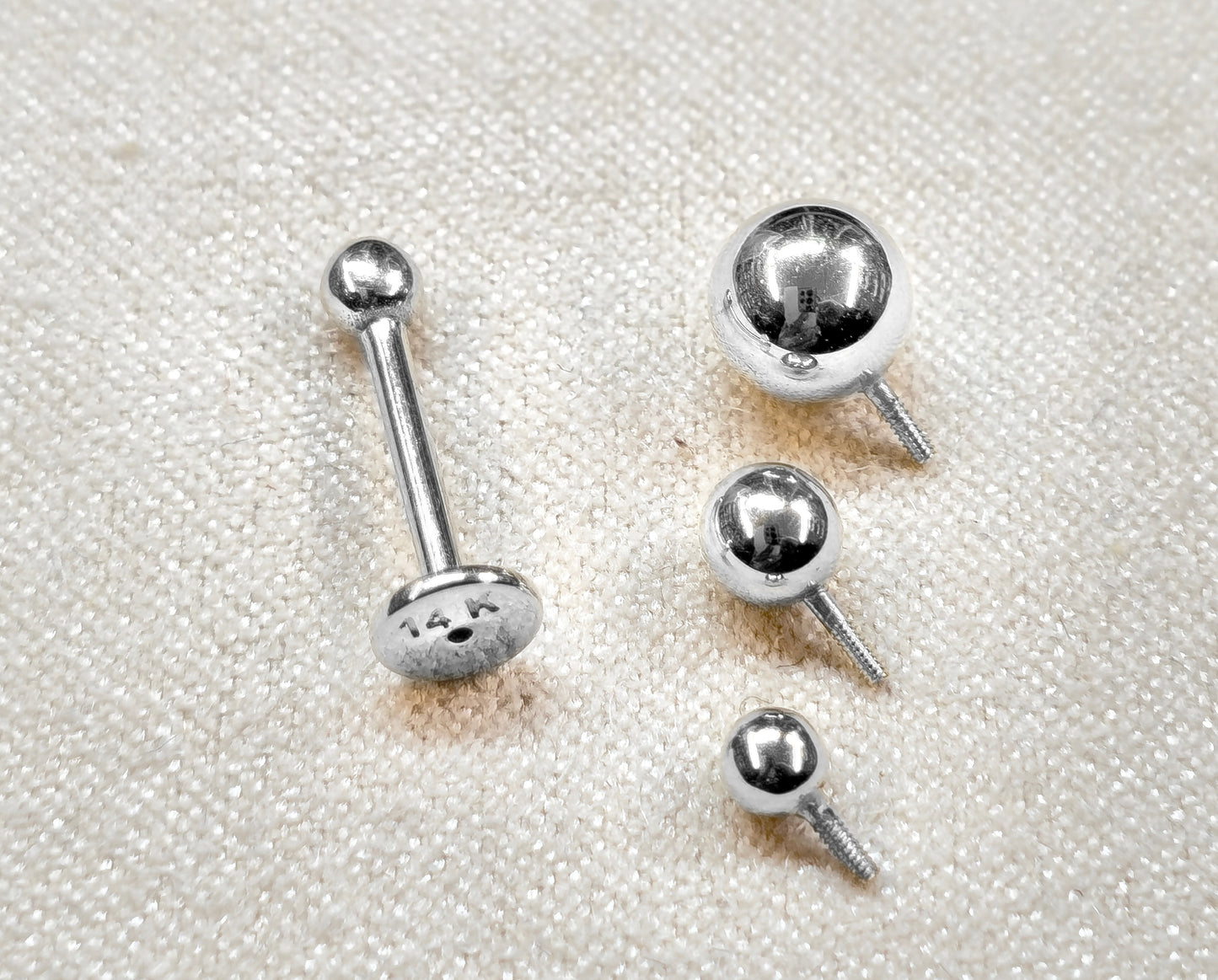 14K White Gold Internal Labret Lip Piercing -16G 14G - Body Jewelry for Tragus, Cartilage - Hand Made