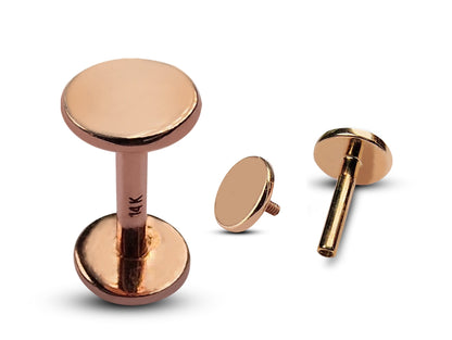 14K Rose Gold Round Flat Tragus Piercing, Ear Jewelry, Labret Studs - Internally Threading Body Jewellery Ear Piercing