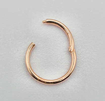 14K Rose Gold Clicker Hoops Nose, Lip Piercing Hinged Ring - Body Jewellery - 1pc each order