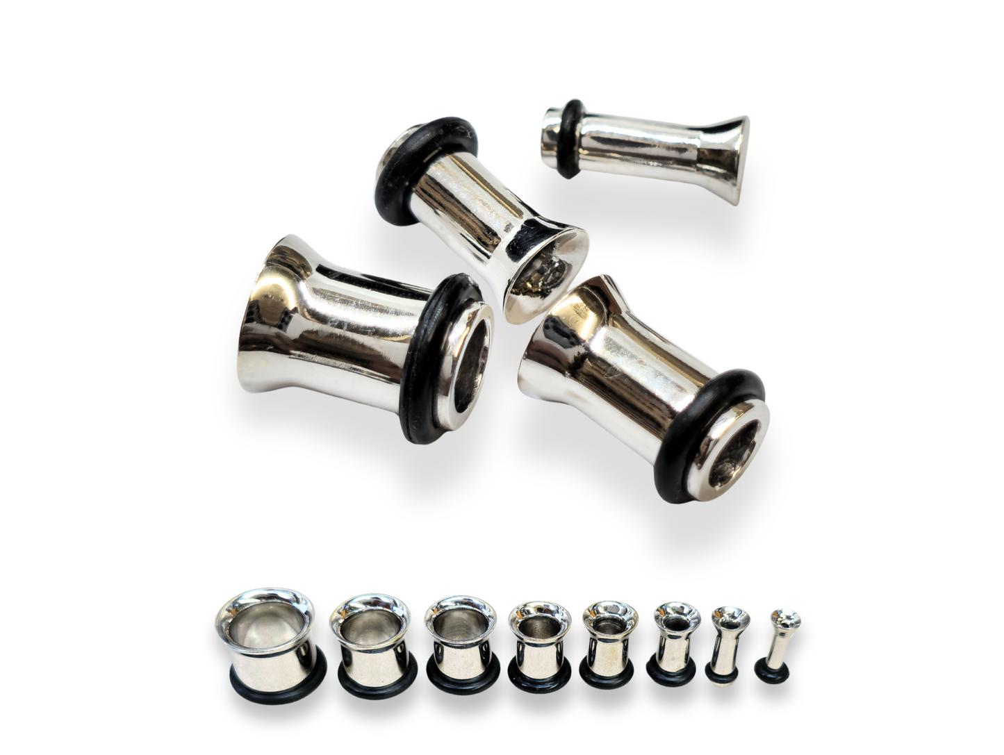 14K White Gold Plugs Ear Stretching Kit gauges, Flesh Tunnels - Single Flared - 1pc each order