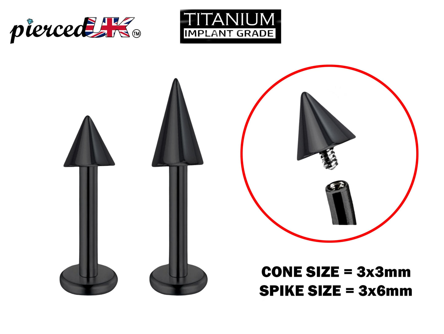 Titanium Black Spike Labret, Labret Lip Piercing – 16G 14G Labret Cone  Spike Piercing Internally Threaded
