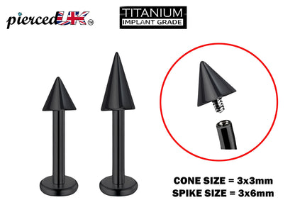 Titanium Black Spike Labret, Labret Lip Piercing – 16G 14G Labret Cone  Spike Piercing Internally Threaded