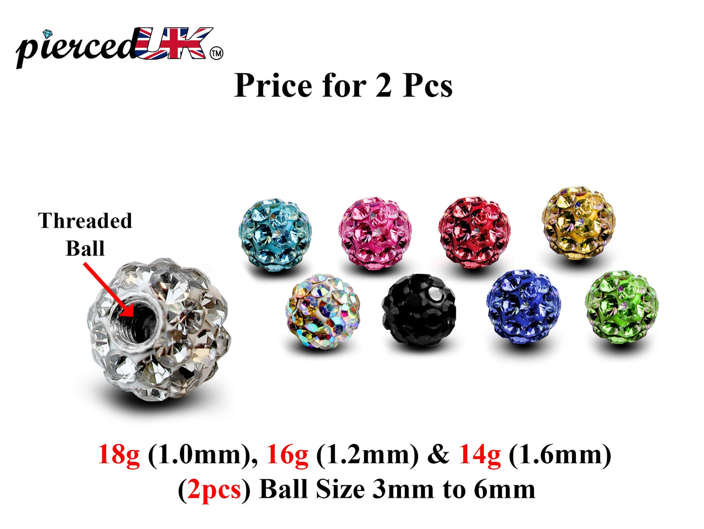 Replacement Piercing Parts, Loose Part – 1 Pair (2pcs) Disco Ball Attachment for Piercing like labret, Barbell, Septum ring, Curved Barbell