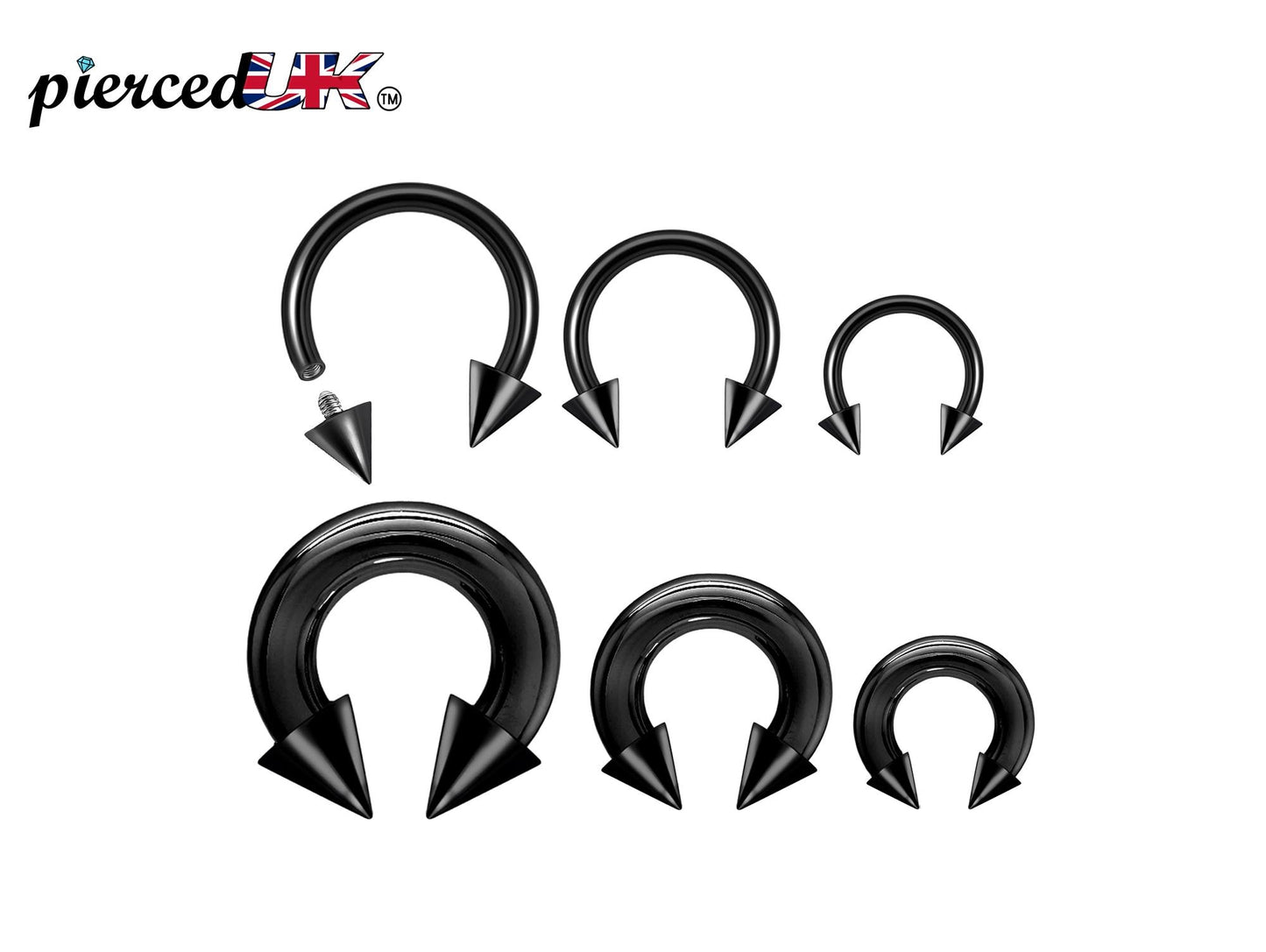 Spike Black Horseshoe Nose Septum Ring small to large size Circular Barbell CBB Body Jewellery 16G to 00G - 6mm to 19mm