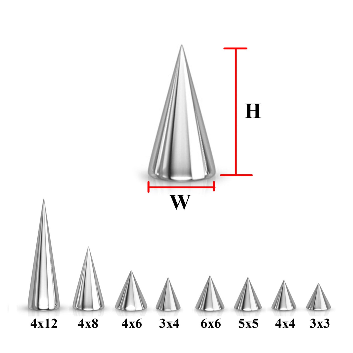 Spike Piercing, Pair of Spike and Cone Replacement Piercing Parts – 16g, 14g Attachment for Barbell, Labret, Horseshoe Bar and More.