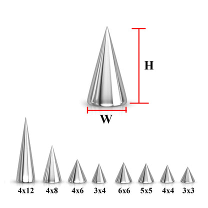 Spike Piercing, Pair of Spike and Cone Replacement Piercing Parts – 16g, 14g Attachment for Barbell, Labret, Horseshoe Bar and More.