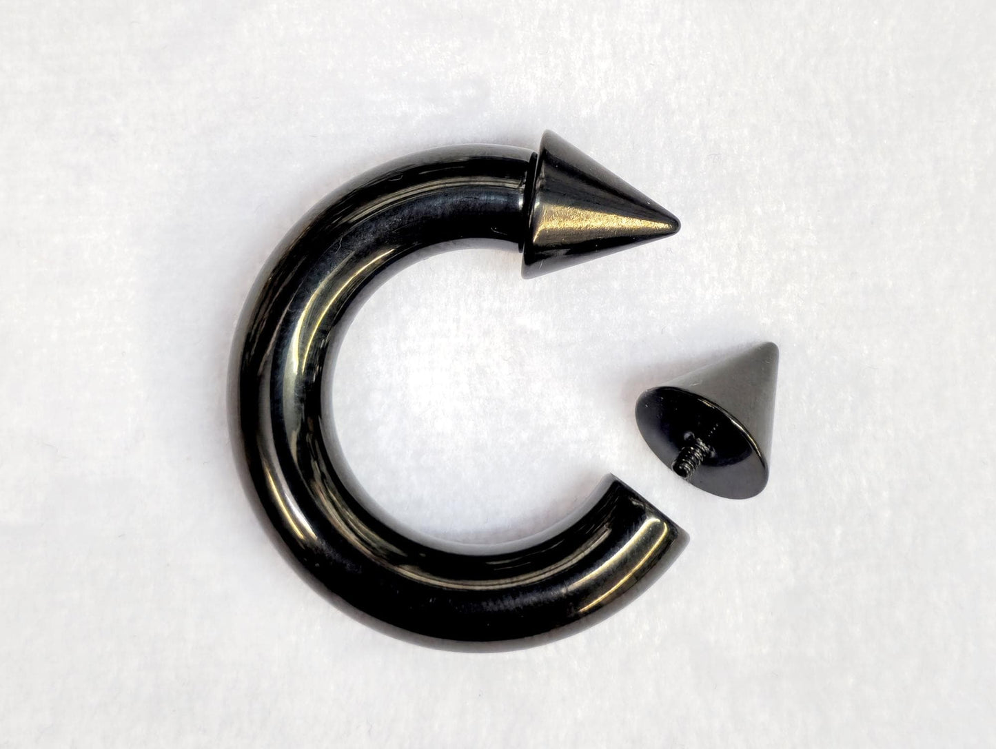 Spike Black Horseshoe Nose Septum Ring small to large size Circular Barbell CBB Body Jewellery 16G to 00G - 6mm to 19mm