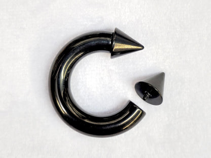Spike Black Horseshoe Nose Septum Ring small to large size Circular Barbell CBB Body Jewellery 16G to 00G - 6mm to 19mm