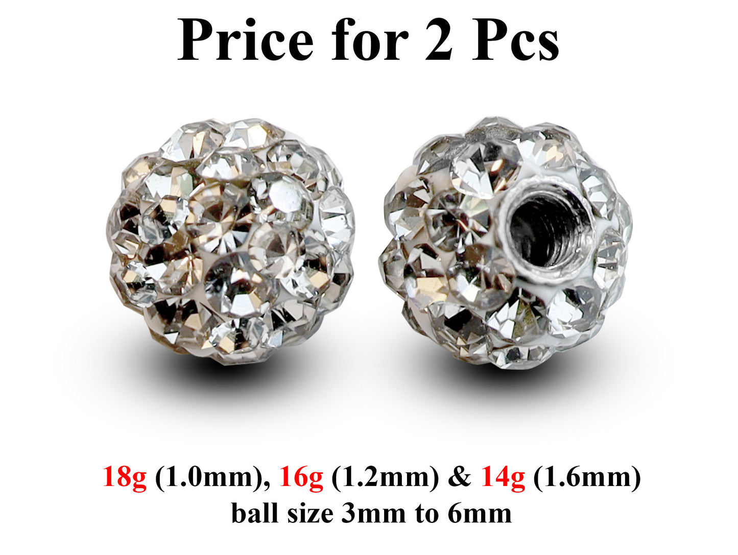 Replacement Piercing Parts, Loose Part – 1 Pair (2pcs) Disco Ball Attachment for Piercing like labret, Barbell, Septum ring, Curved Barbell
