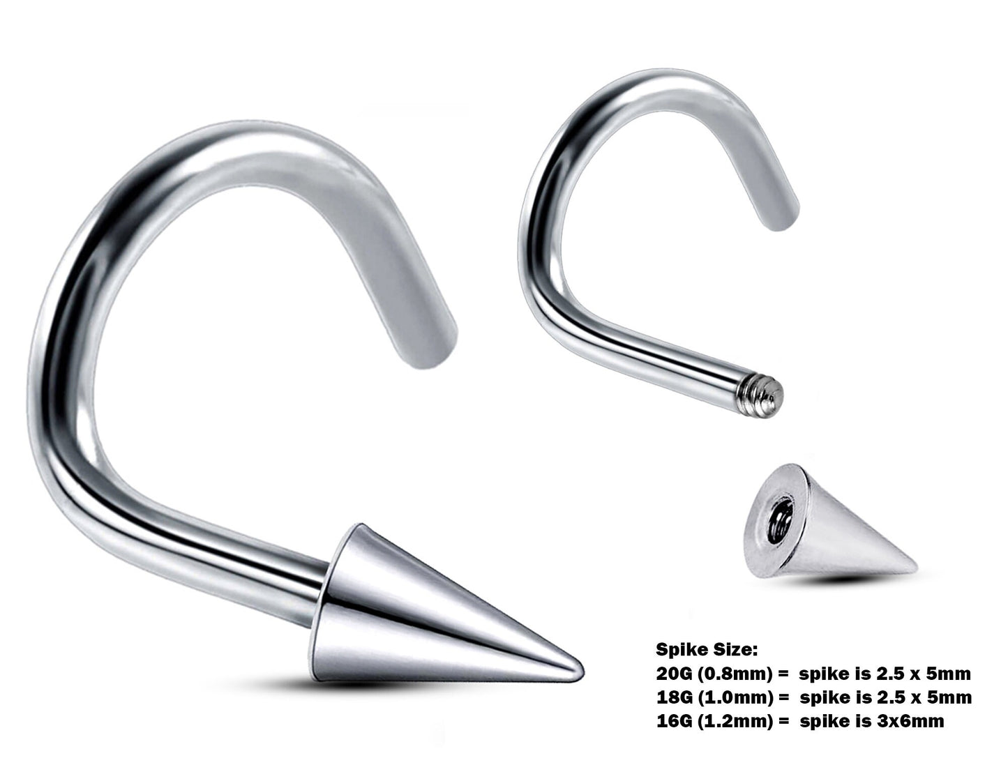 Nose Studs, Nose Ring - 20g, 18g, 16g Nostril Screw Ring with Ball  Cone  Spike  - Nose Piercing, Nose Jewelry, Nose Pin