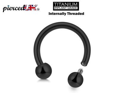 Titanium Black Horseshoe Barbell, Septum Ring - 16G to 00G Internally Threading Septum Jewelry - Body Piercing Nose Piercing, Helix, PA ring