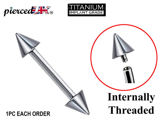 Titanium Barbell Spike/Cone Nipple Piercing, Nipple Jewelry Internally Threaded – 16g, 14g (1.2 & 1.6mm) Nipple Bar - 1pc each order