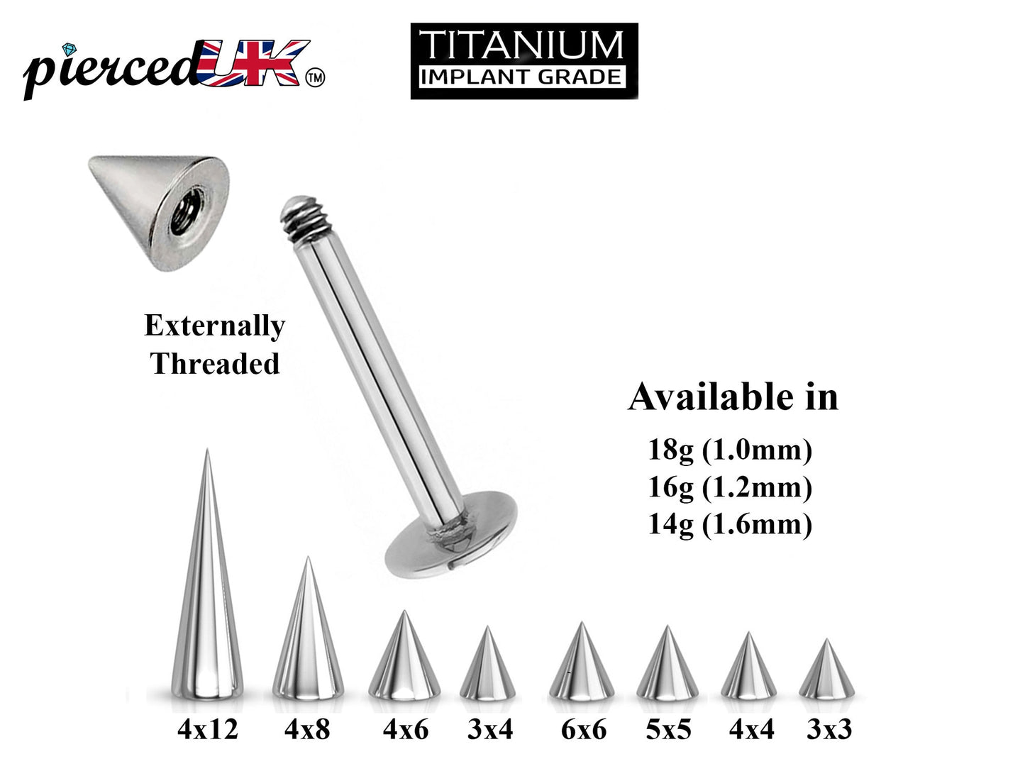 Titanium Spike Labret, Labret Lip Piercing – Labret Cone  Spike Piercing available 18g 14g to 16g Labret Stud for Lip and Chin.