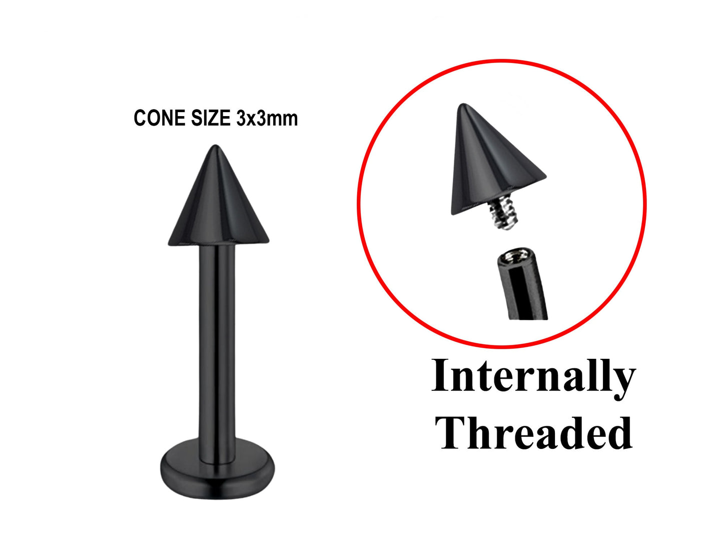 Titanium Black Spike Labret, Labret Lip Piercing – 16G 14G Labret Cone  Spike Piercing Internally Threaded