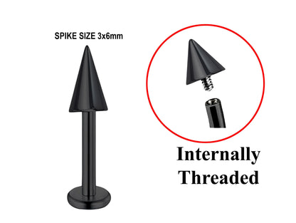 Titanium Black Spike Labret, Labret Lip Piercing – 16G 14G Labret Cone  Spike Piercing Internally Threaded
