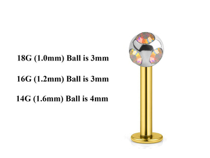 Gold Labret Stud, Labret Piercing – Custom Lip Labret 18g 16g 14g Labret Piercing for Lip, Chin and More – Choose Top Ball in the Options