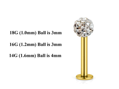 Gold Labret Stud, Labret Piercing – Custom Lip Labret 18g 16g 14g Labret Piercing for Lip, Chin and More – Choose Top Ball in the Options