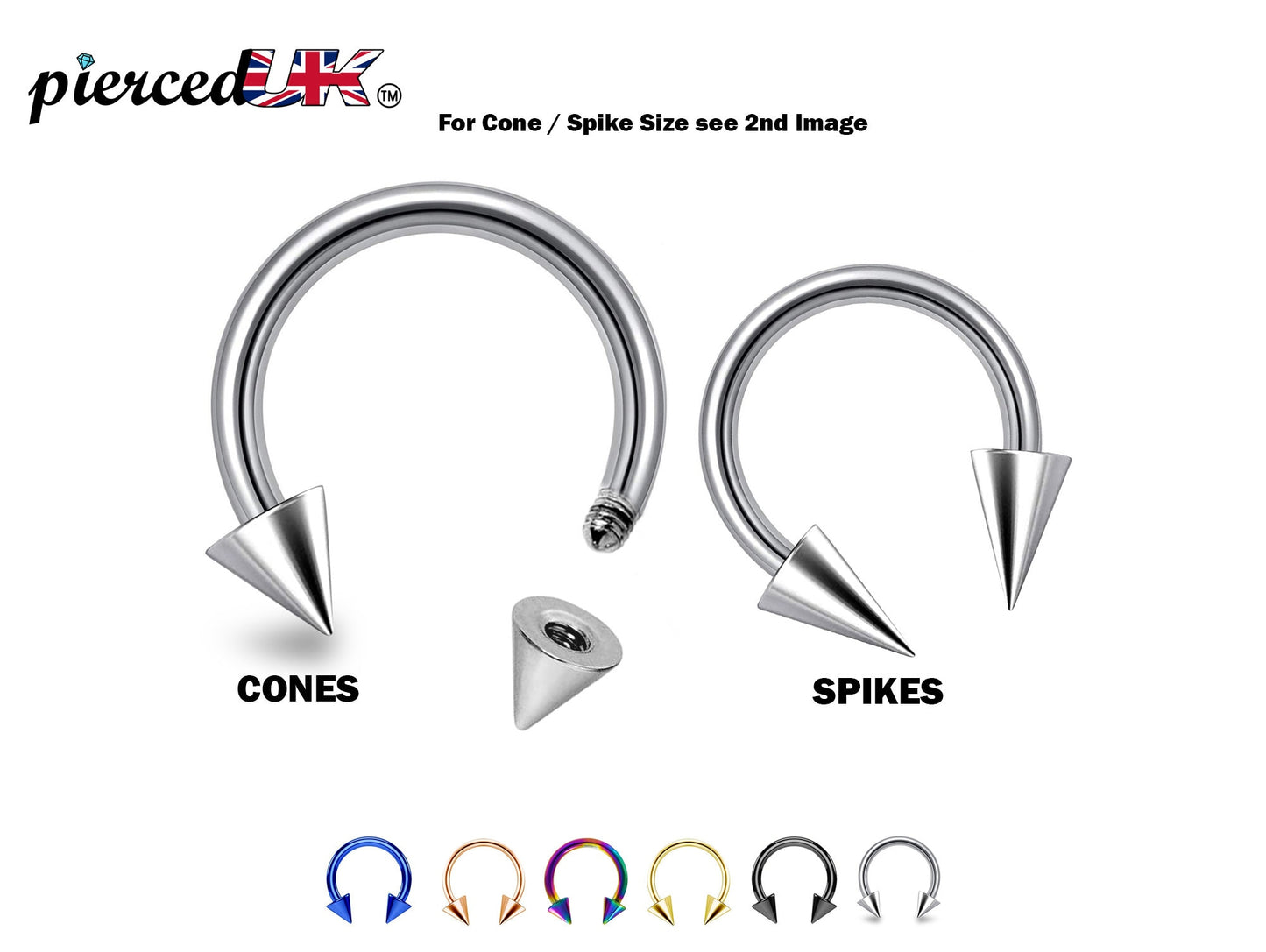 Spike Septum Jewelry, Cone Horseshoe Septum - 16G, 14G - Sizes 6mm to 16mm - Piercing for Nose, Eyebrow, Ears, Lip Ring, Nipple, Cartilage.