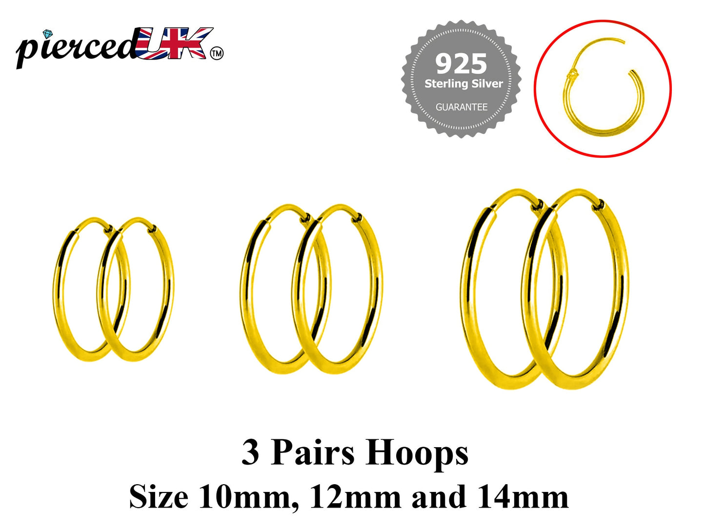 Hoop Earrings Silver - Set of 3 Pairs Hoop Earrings for Women - Comes in Sizes of 10mm, 12mm and 14mm - Silver, Gold, Rose Gold