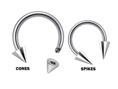 Spike Septum Jewelry, Cone Horseshoe Septum - 16G, 14G - Sizes 6mm to 16mm - Piercing for Nose, Eyebrow, Ears, Lip Ring, Nipple, Cartilage.