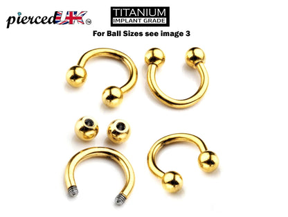 Titanium Gold Horseshoe Septum Ring, Nose Piercing - 1pc to 4pc Circular Barbell (CBB) - 18g, 16g, 14g size 6mm to 16mm