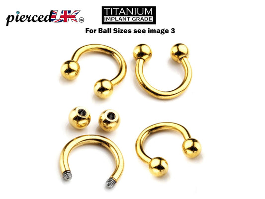 Titanium Gold Horseshoe Septum Ring, Nose Piercing - 1pc to 4pc Circular Barbell (CBB) - 18g, 16g, 14g size 6mm to 16mm