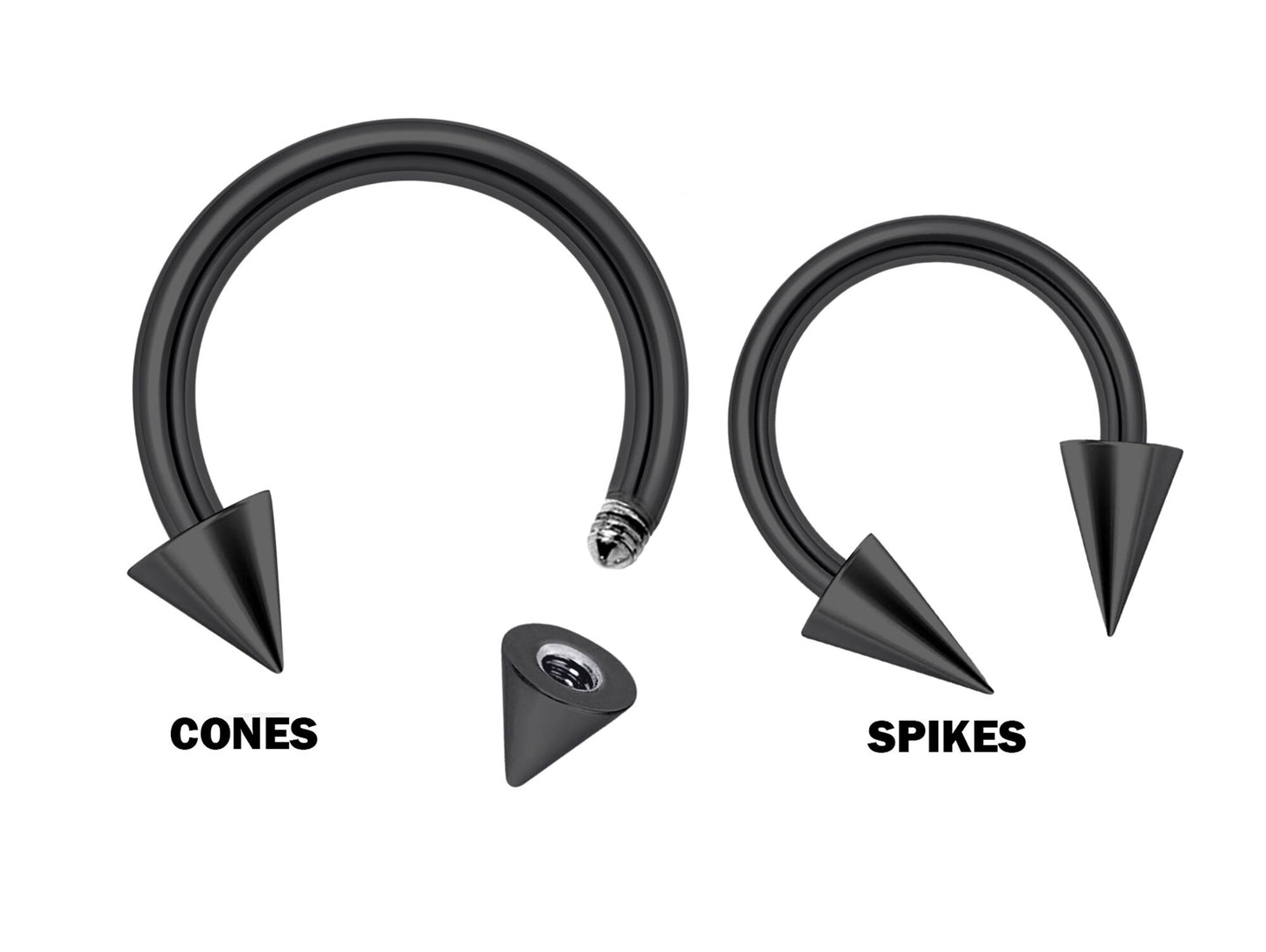 Spike Septum Jewelry, Cone Horseshoe Septum - 16G, 14G - Sizes 6mm to 16mm - Piercing for Nose, Eyebrow, Ears, Lip Ring, Nipple, Cartilage.