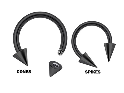 Spike Septum Jewelry, Cone Horseshoe Septum - 16G, 14G - Sizes 6mm to 16mm - Piercing for Nose, Eyebrow, Ears, Lip Ring, Nipple, Cartilage.