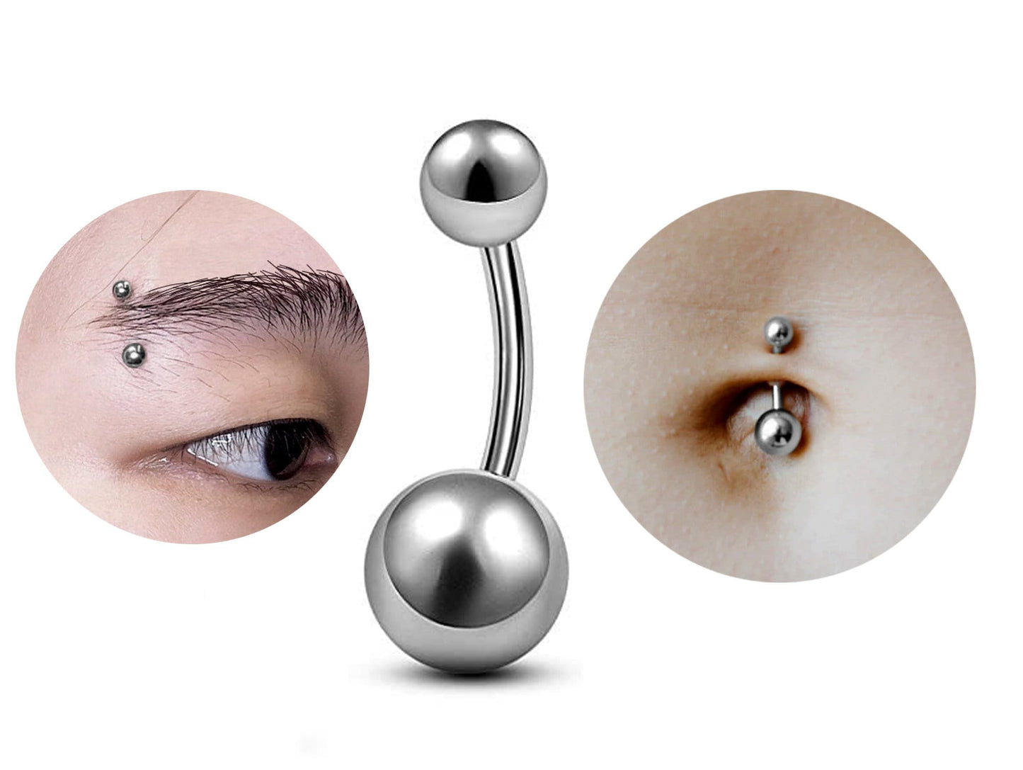 Belly Bar Plain Ball, Eyebrow Bar – (1.6mm) 14g Curved Barbell Piercing with Custom Ball Size 3mm to 8mm