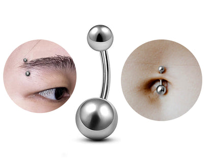 Belly Bar Plain Ball, Eyebrow Bar – (1.6mm) 14g Curved Barbell Piercing with Custom Ball Size 3mm to 8mm