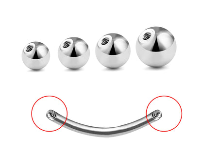 Belly Bar Plain Ball, Eyebrow Bar – (1.6mm) 14g Curved Barbell Piercing with Custom Ball Size 3mm to 8mm