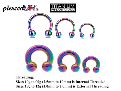Titanium Horseshoe - Titanium Nose Piercing - Rainbow Septum Ring - 00G, 0G, 1G, 2G, 4G, 6G, 8G, 10G, 12G, 14G 16G, 18G - Size 6mm to 19mm