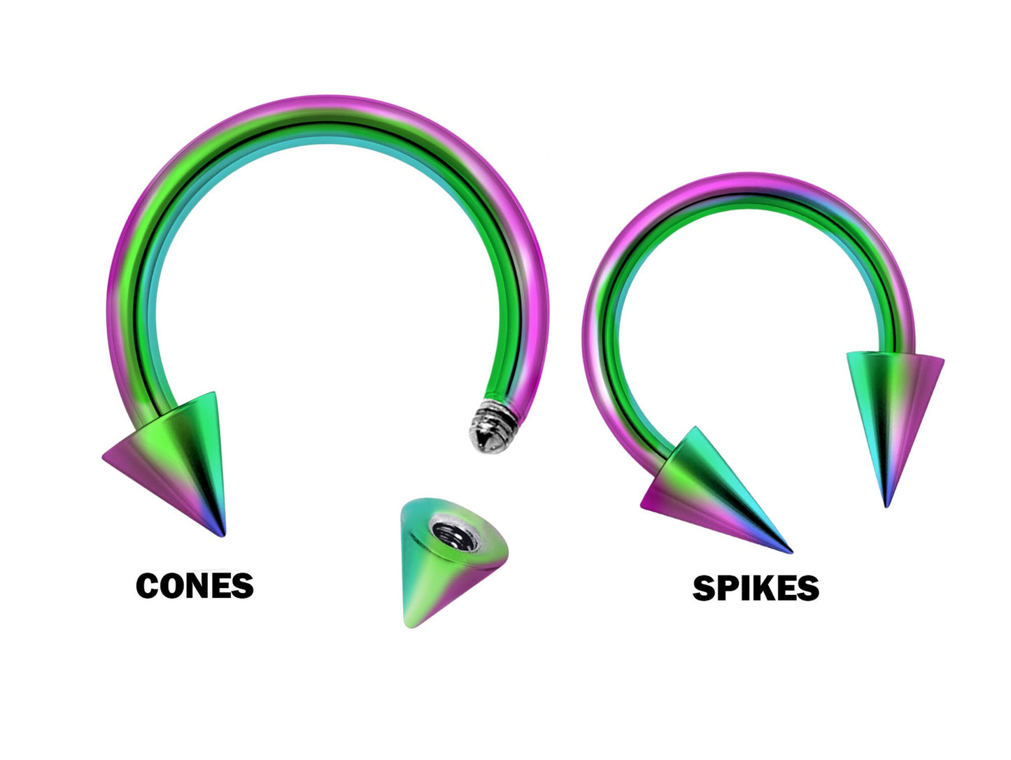 Spike Septum Jewelry, Cone Horseshoe Septum - 16G, 14G - Sizes 6mm to 16mm - Piercing for Nose, Eyebrow, Ears, Lip Ring, Nipple, Cartilage.