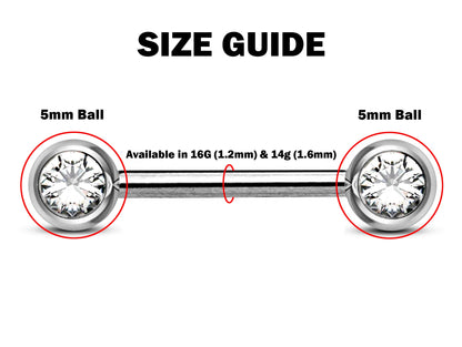 Titanium Nipple Front Face Barbell, Nipple Jewelry - 16g 14g Nipple Bar with CZ Crystals - Nipple Rings, Nipple Piercing Body Jewellery